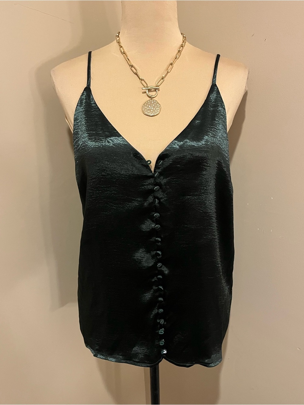 NWT Lost & Wander Satin V-Neck Button-Front Cami Top, size M